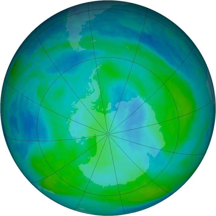 Antarctic ozone map for 29 February 1988